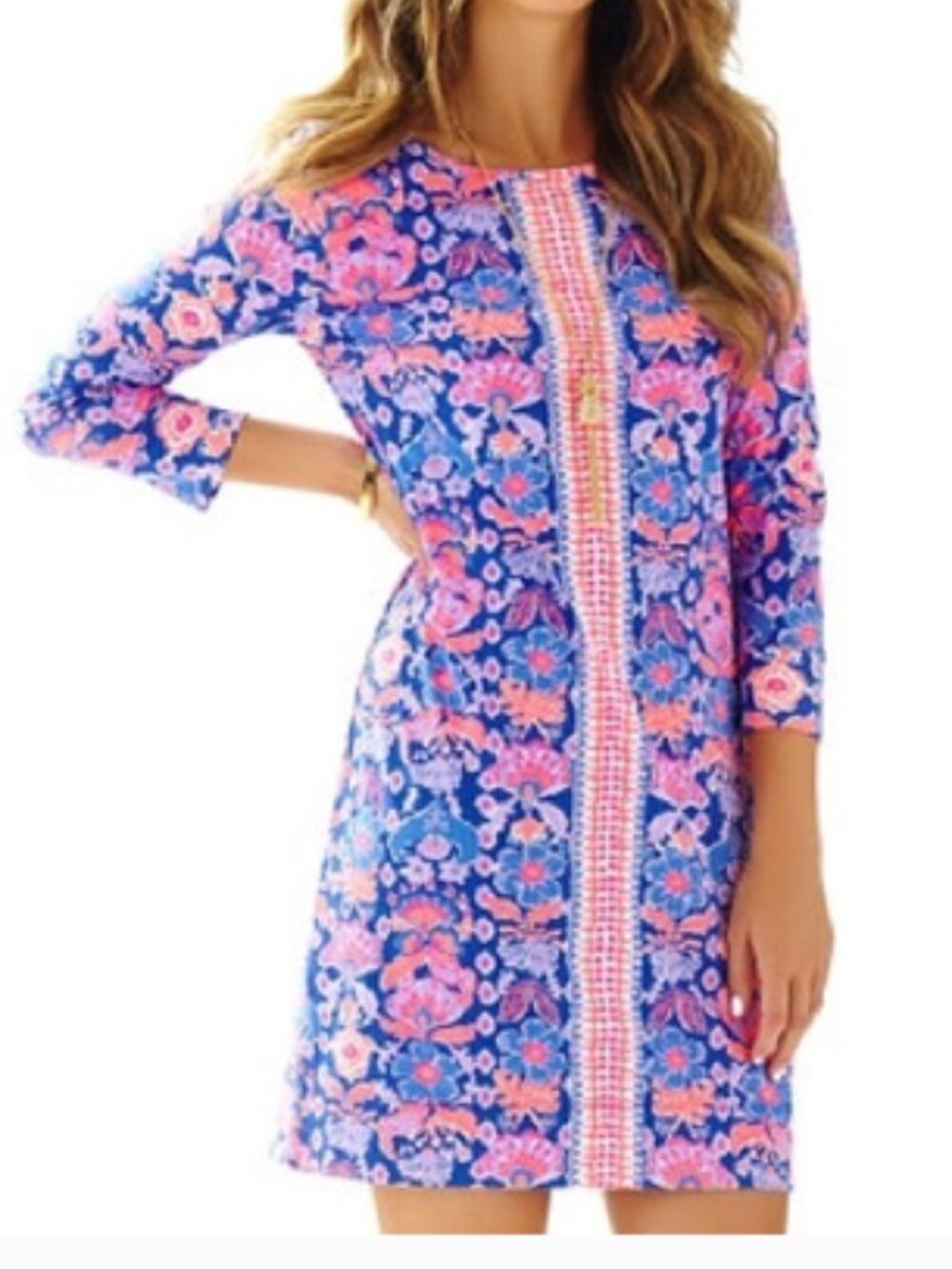 LILLY PULITZER Marlowe Dress Iris Blue Werk It Pima Cotton Tunic Mini L
